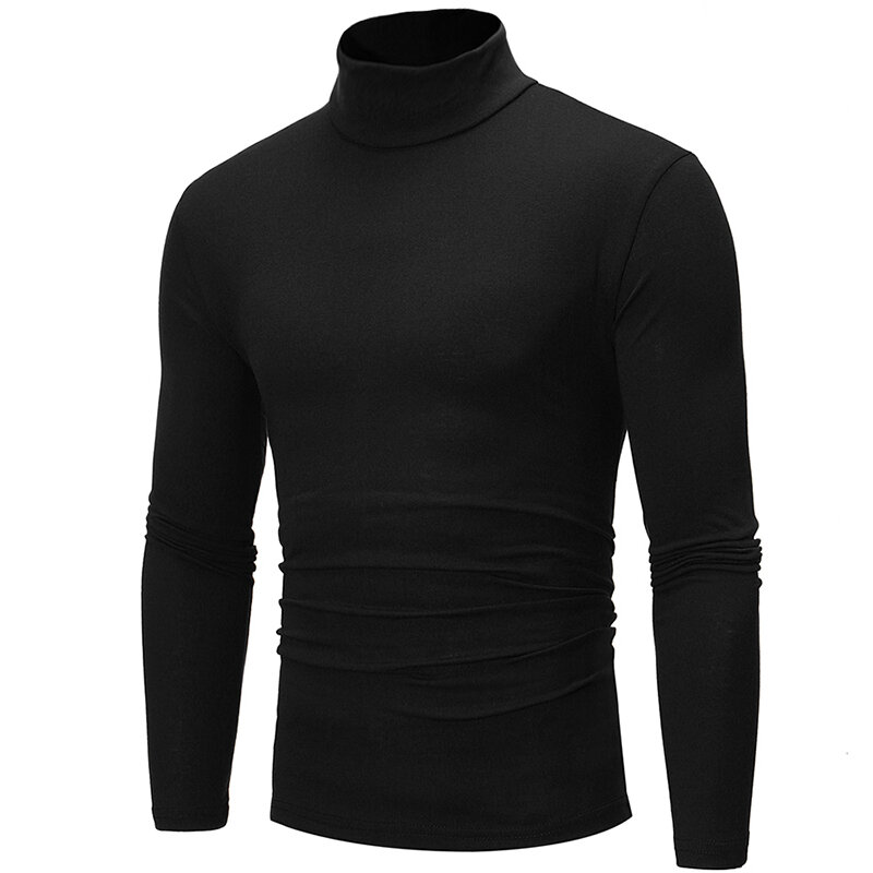 T-shirt à col roulé à manches longues pour homme, coupe ajustée, couleur unie, noir, blanc, gris, 2020, S-2XL