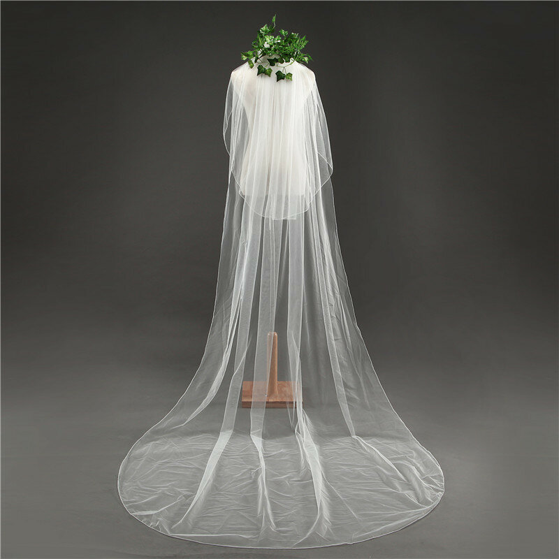 Nzuk 3 m catedral tule casamento véu 2 camadas de comprimento com pente borda fita mulher casar acessórios