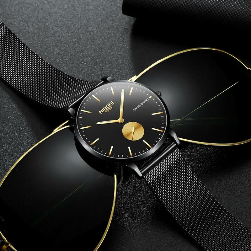 NIBOSI męskie zegarki strój biznesowy luksusowy dorywczo wodoodporny męski zegarek sportowy mężczyźni kwarcowy prosty Slim, z siatką zegarek Relogio Masculino