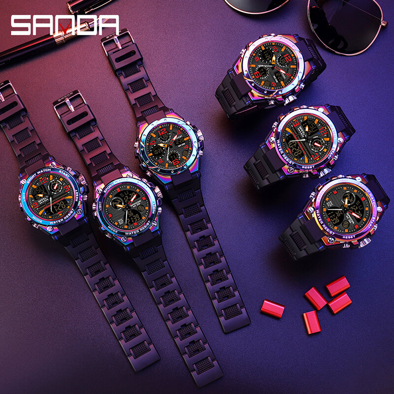 SANDA Outdoor Sports wojskowe zegarki męskie wodoodporny podwójny wyświetlacz kwarcowy zegarek mężczyźni symfonia LED cyfrowy męski zegar Relogios