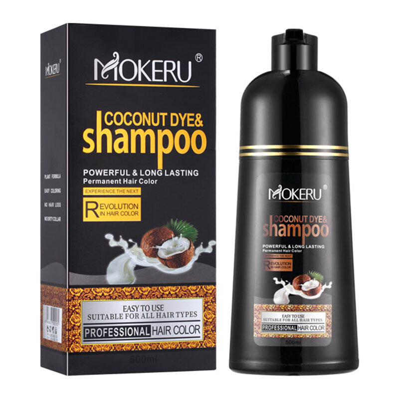 Mokeru – shampooing pour coloration permanente des cheveux noirs, couvrant les cheveux gris, huile de noix de coco naturelle organique, 500ml