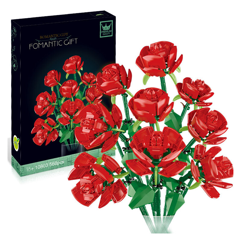 Tersedia Pencipta MOC Bunga Mawar Buket Blok Bangunan Kompatibel 10280 Kota DIY Hadiah untuk Pacar Mainan Cinta