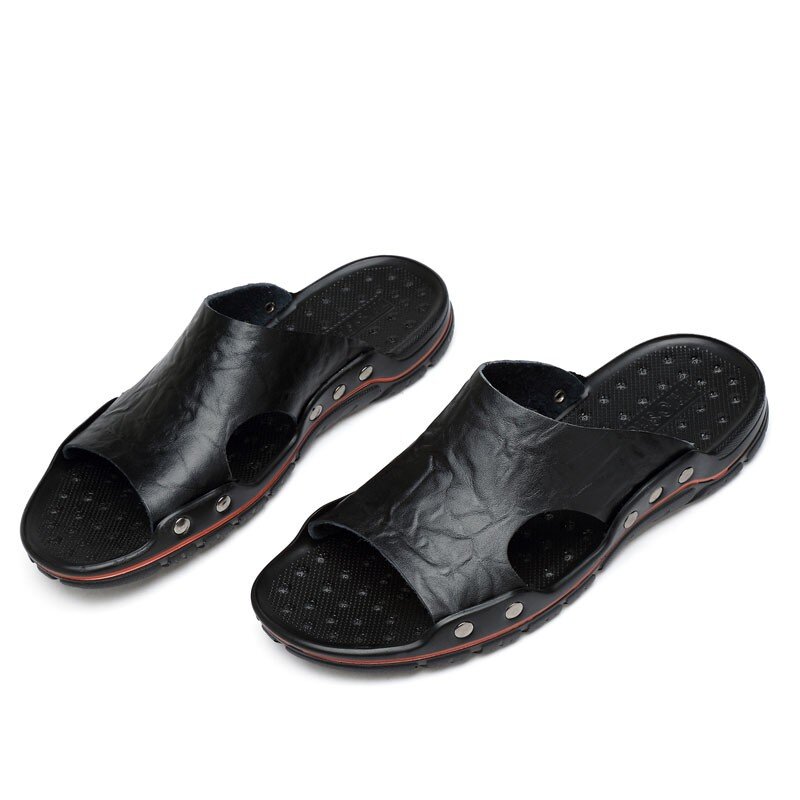 Zapatillas de verano de cuero genuino para hombre, zapatos de exterior suaves, talla grande 47, zapatillas informales transpirables para conducir, zapatos de playa