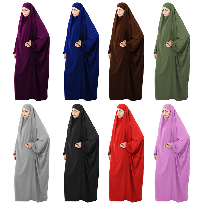 Vestido muçulmano longo khimar, vestido hijab, roupa de oração, com capuz, djellaba, película de javali, vestuário islâmico, niqab