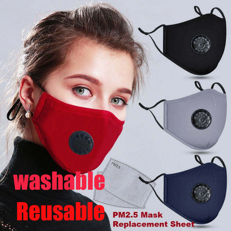 Masque facial 3D réutilisable pour adultes, en coton et Polyester, lavable, Anti-grippe, Anti-poussière, respirant, à valve, Recyclable