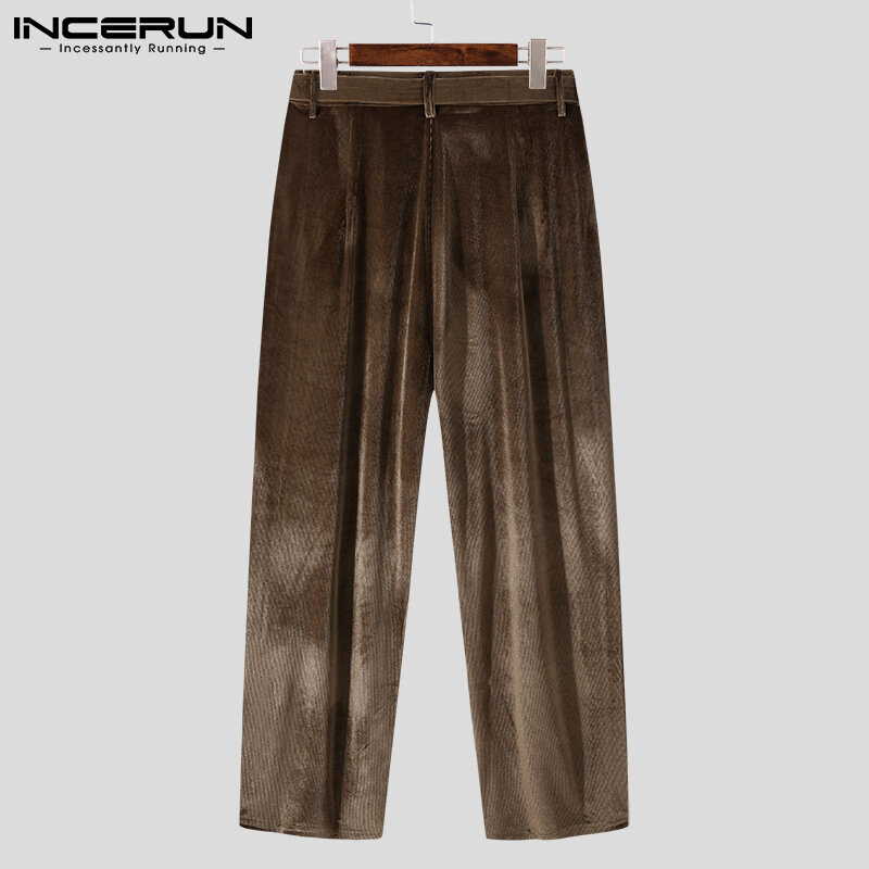 INCERUN Men's Fashion Striped Trousers Corduroy Long Pants All-match Loose Buttons Streetwear Well Fitting Pantalons S-5XL 2021