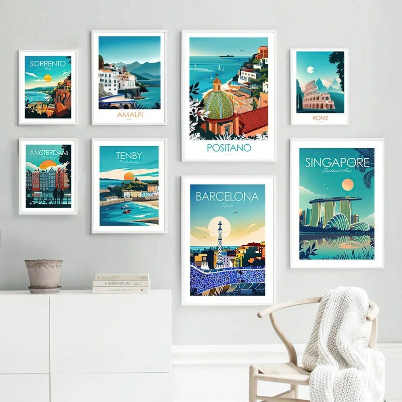 Italy Los Angeles Barcelona Amsterdam Rome Wall Art Canvas Painting Nordic Posters And Print Wall Pictures For Living Room Decor