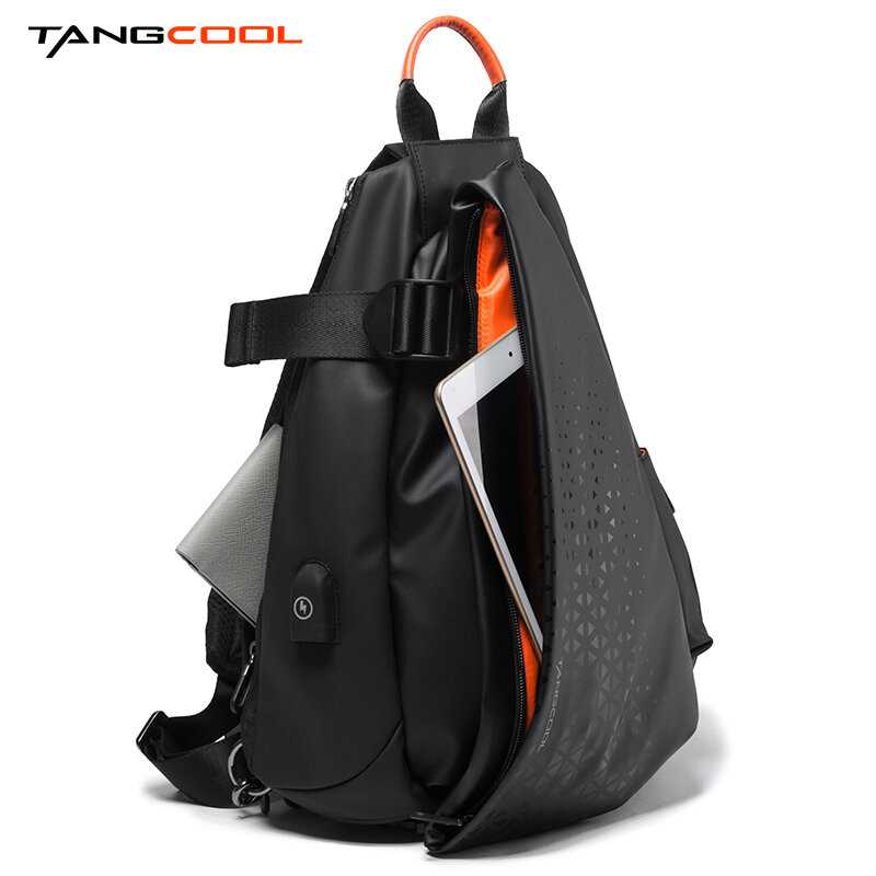 TANGCOOL الربيع دراجة حقيبة صدر للرجال الأسود حقيبة كروسبودي مقاوم للماء حقائب كتف متنقلة رحلة قصيرة للذكور السفر حزمة قصيرة USB