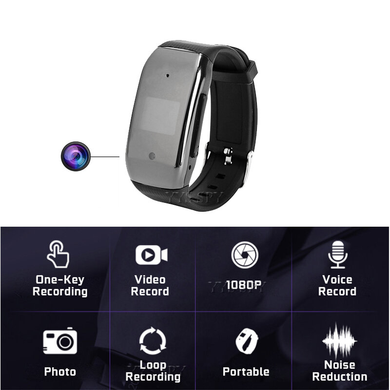8GB Digital Voice Recorder Watch 1080P HD Video Wearable Micro Camcorder Mini Camera Audio Record Small Detachable Wristband