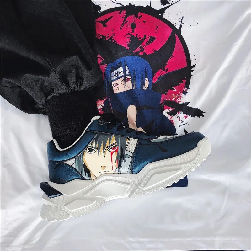 Naruto anime cosplay sapatos de hip hop homens vulcanizado sapatos moda desajeitado tênis para homem sapatos casuais andando sasuke dropshipping