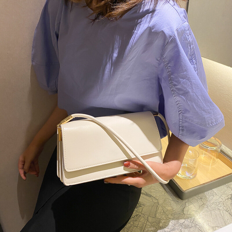 Sacs à main Baguette en cuir PU souple pour femmes, sac à bandoulière Simple sous-bras tendance couleur unie pour voyage, 2021