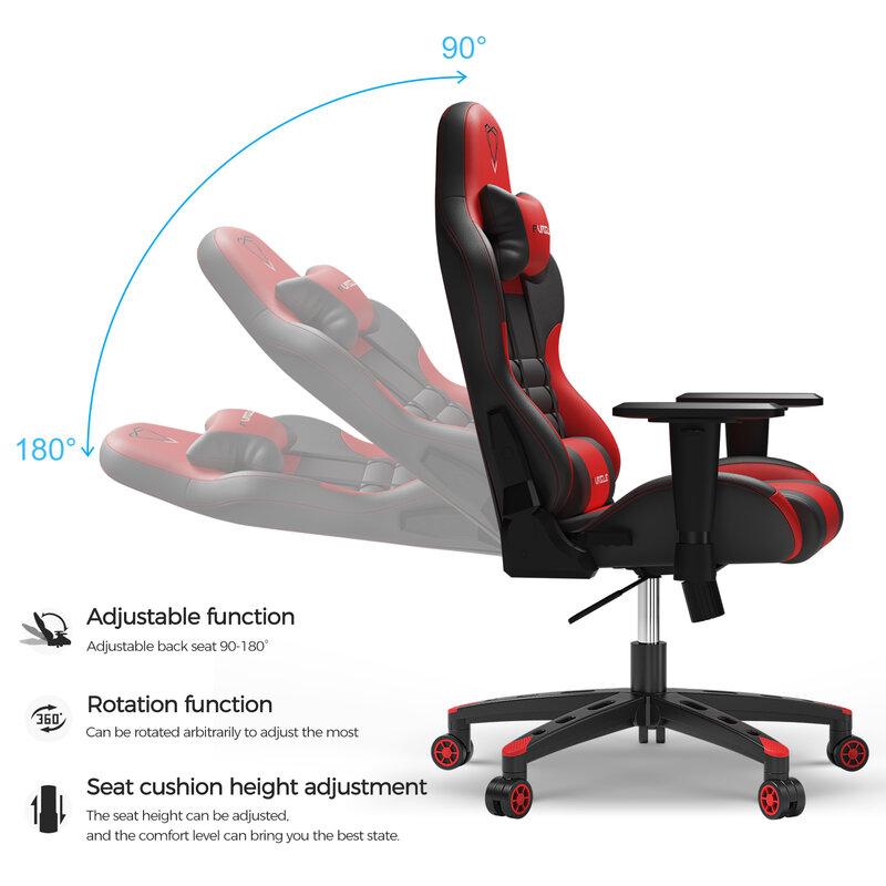 Furgle – chaise de jeu réglable en cuir, noire, pour ordinateur de bureau, WCG