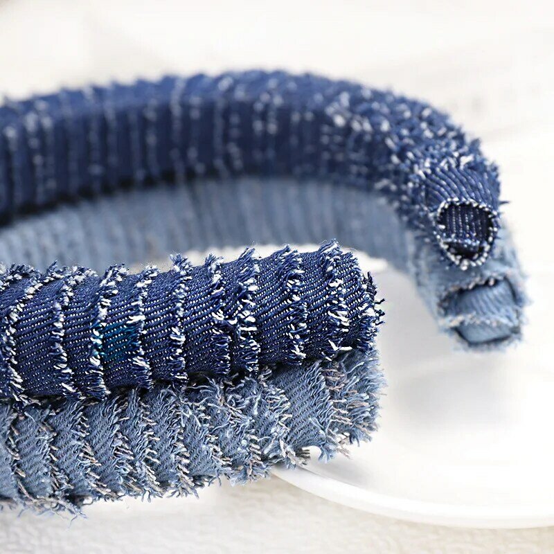 21 kolorów nowa moda Rhinestone Denim wyściełane pałąk perła Bling diament kryształ projektant Hairband akcesoria do włosów dla kobiet