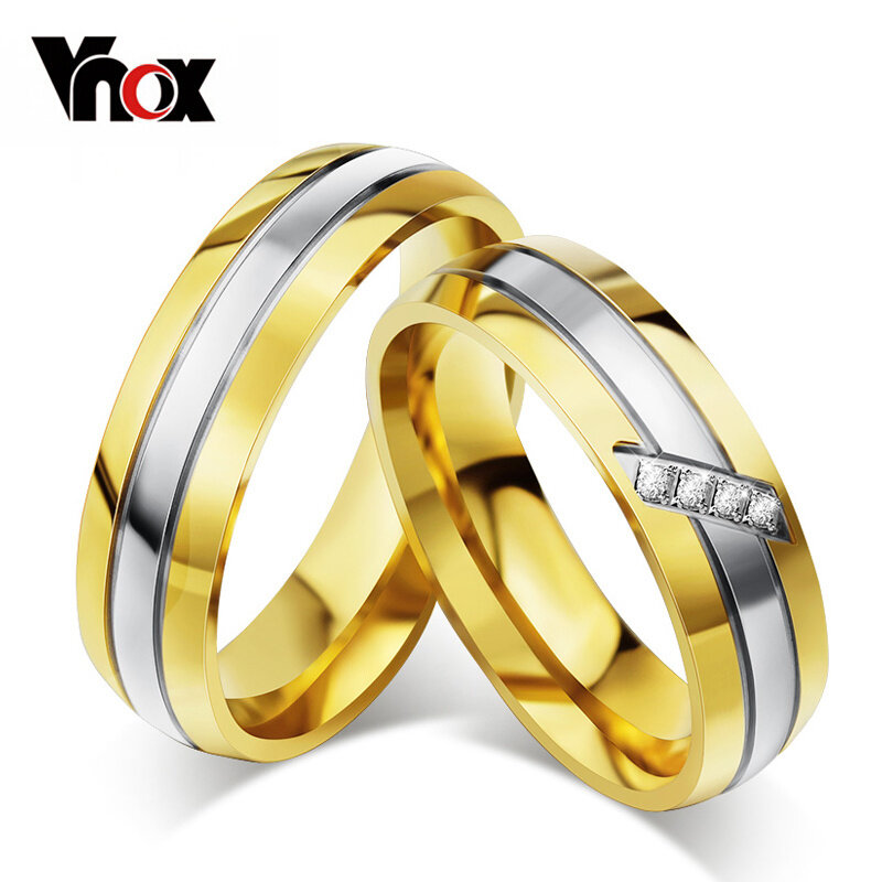 Vnox Trendy Wedding Ring 316l Stainless Steel Metal CZ Zircon Stone Finger Jewelry