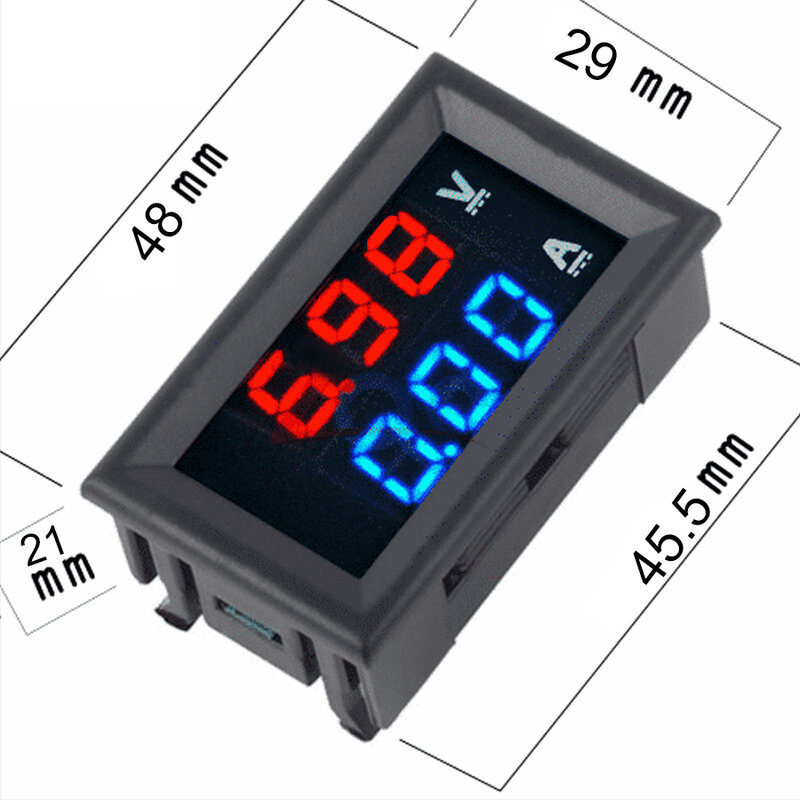Display led digital voltímetro amperímetro dc 100v 10a azul vermelho amp duplo digital volt medidor de corrente monitor do carro testador