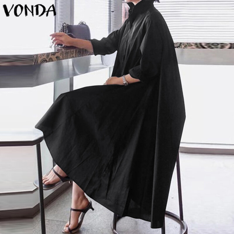 VONDA-Vestido camisero elegante para mujer, Vestido Sexy asimétrico con cuello de solapa, para fiesta y playa, de gran tamaño, 2021