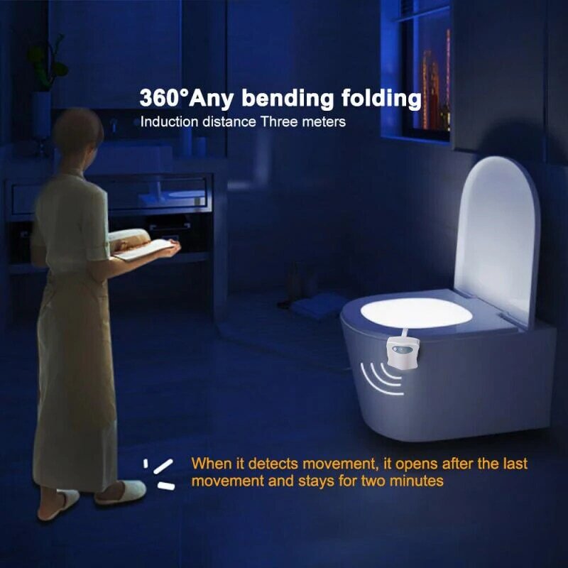 Sensor de movimiento LED inteligente para WC, lámpara de iluminación de 8 colores, decoración nocturna, luz de fondo utilizada para inodoros, luces de asiento