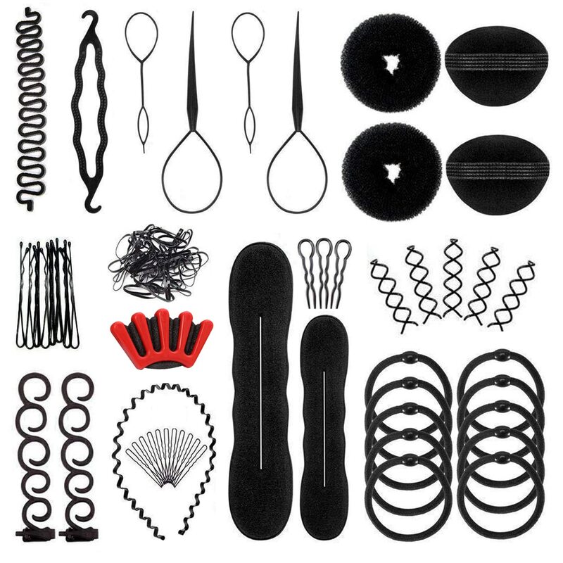 OBSCYON 27Pcs Hair Styling Set, Hair Design Styling Tools, DIY Accessories Hair Modelling Tool Kit Magic Fast Spiral Hair Braid