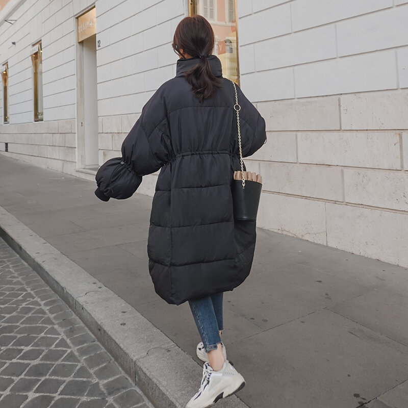 Outono inverno 2023 feminino casaco de grandes dimensões para baixo mid-length cintura aparamento nova moda grosso quente solto casual das mulheres jaquetas quentes