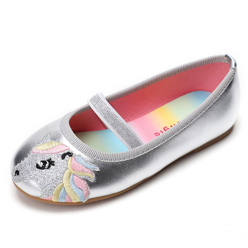 2021 Baru Unicorn Gadis Kulit Sepatu untuk Anak Pernikahan Gaun Putri Sepatu Sekolah Anak Spring Datar Siswa Sepatu