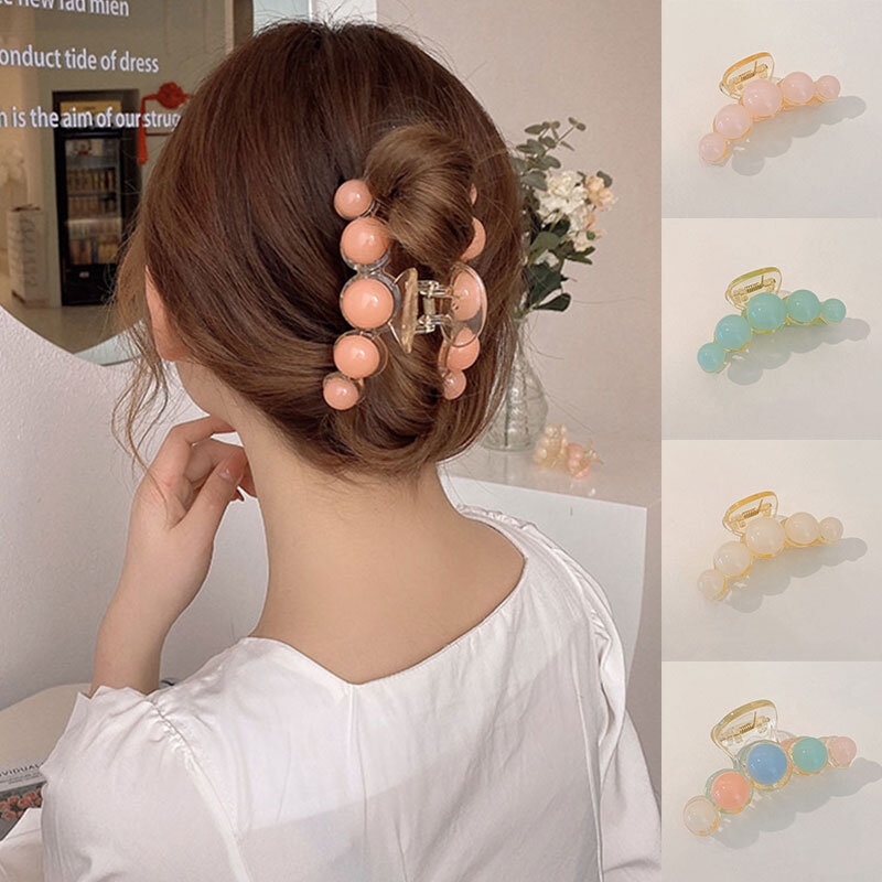 Pince à cheveux en acrylique, couleur bonbon, boule ronde, maquillage, Barrettes de coiffure, queue de cheval, accessoires pour femmes et filles