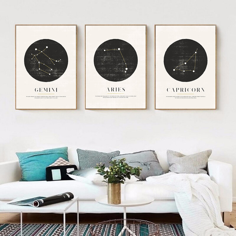 Affiche sur toile d'astrologie, Constellation murale, peinture géométrique minimaliste, décoration nordique pour enfants, photos