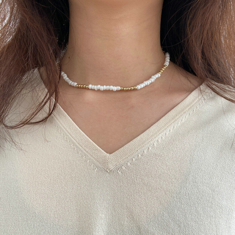 Grânulos de semente simples strand colar feminino string frisado curto gargantilha colar jóias gargantilhas colar presente 1pc
