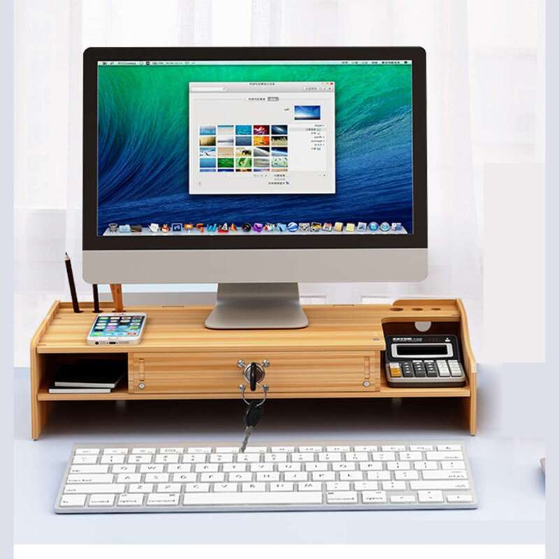 Soporte de escritorio para ordenador portátil, estante de madera multifunción con elevador de ordenador