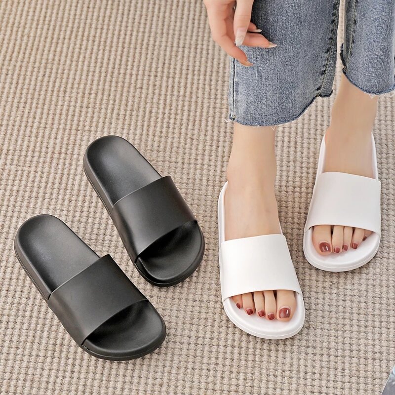 Zapatillas de casa de verano para hombre y mujer, chanclas simples y sólidas con plataforma, antideslizantes para interiores y baños, suela suave
