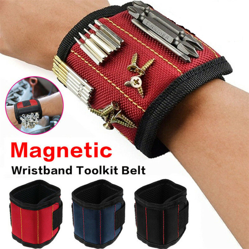 Bolsa de herramientas de pulsera magnética multifunción, cinturón con imanes fuertes para sujetar tornillos, brocas, pulsera de muñeca