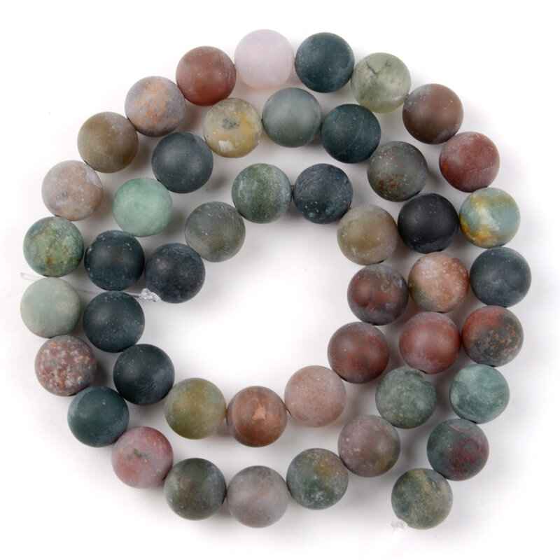 Alam India Agate Batu Manik-manik Bulat Matte Ragam Longgar Beads untuk Perhiasan Membuat Diy Kalung Gelang Pesona Aksesoris 15"