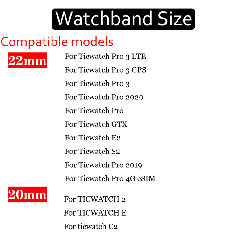 Cinturino in Silicone 22mm 20mm per HONOR Watch GS PRO /Ticwatch Pro 2020 / Pro 3 cinturino in Silicone GPS per Ticwatch GTX/E2/S2 correa