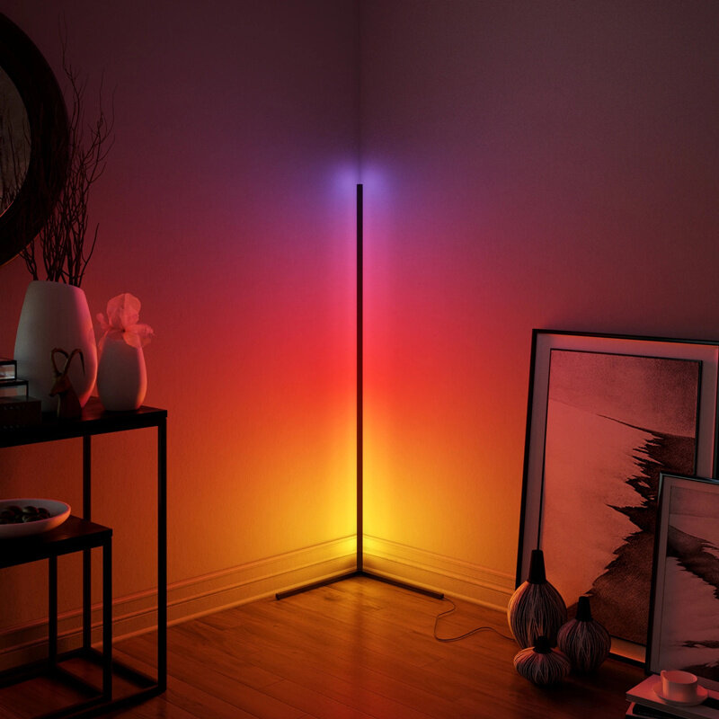 Led Corner Floor Lamp RGB Rod Modern Simple Colorful Bedroom Lamp Atmosphere Club Home Decor Indoor Standing Light Fixtures