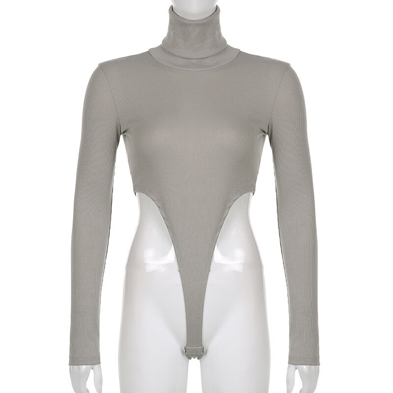 hirigin Sexy Bodysuits Solid Turtleneck Long Sleeve Bodycon Leotard Tops Women Autumn Slim Pullover Bodysuits Jumpsuits 2022