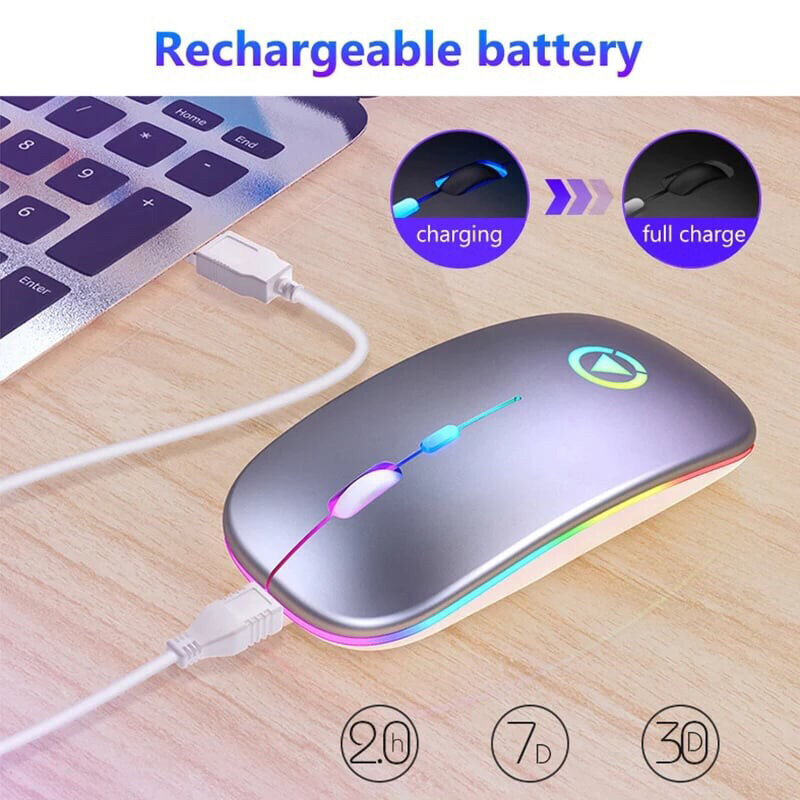 A2 Wireless Mouse RGB Rechargeable Mouse Wireless Computer Mute Mouse LED Backlit Gaming Office Mouse Laptop Accessories mouse