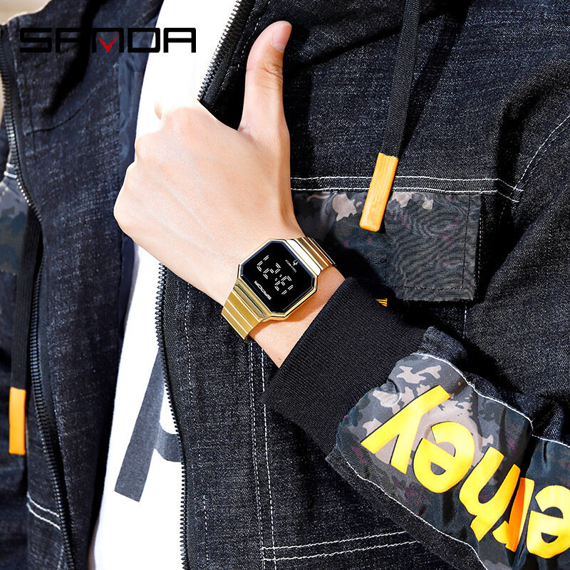 SANDA-남성용 패션 비즈니스 캘린더 방수 남성 손목 시계, 전자 시계, 디지털 시계, 남성용 시계