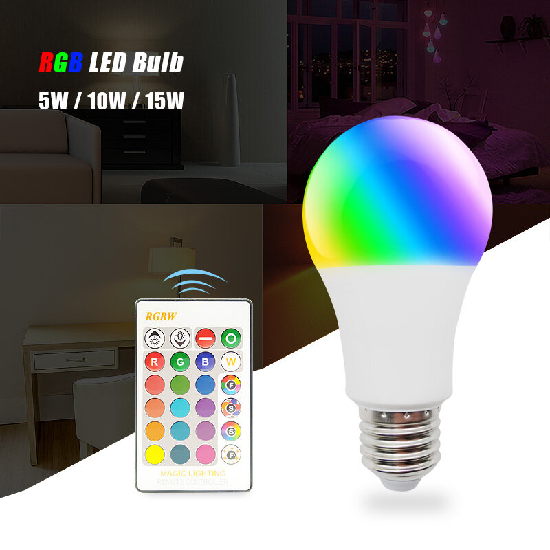Lámpara led con control remoto por IR, bombillas de luz LED, 4W, 7W, 10W, 15W, 110V, 220V, luz led RGB cambiable, E27 B22 RGBW
