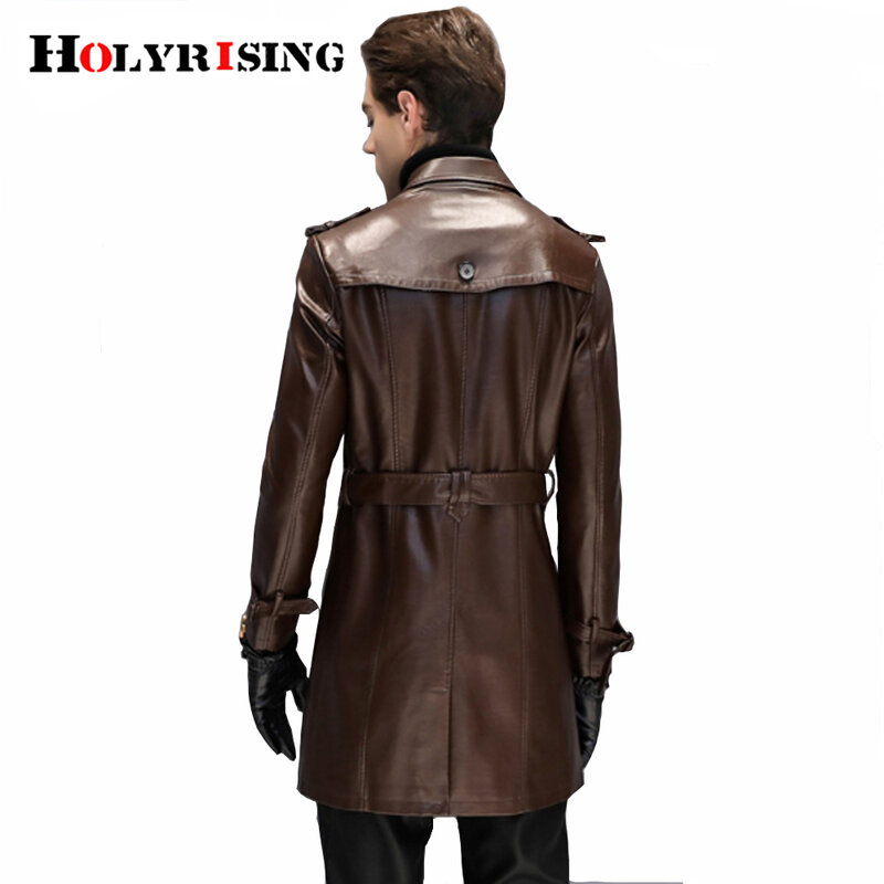 Chaqueta de cuero sintético para hombre, abrigo masculino de estilo casual con solapa, doble botonadura, talla 5XL