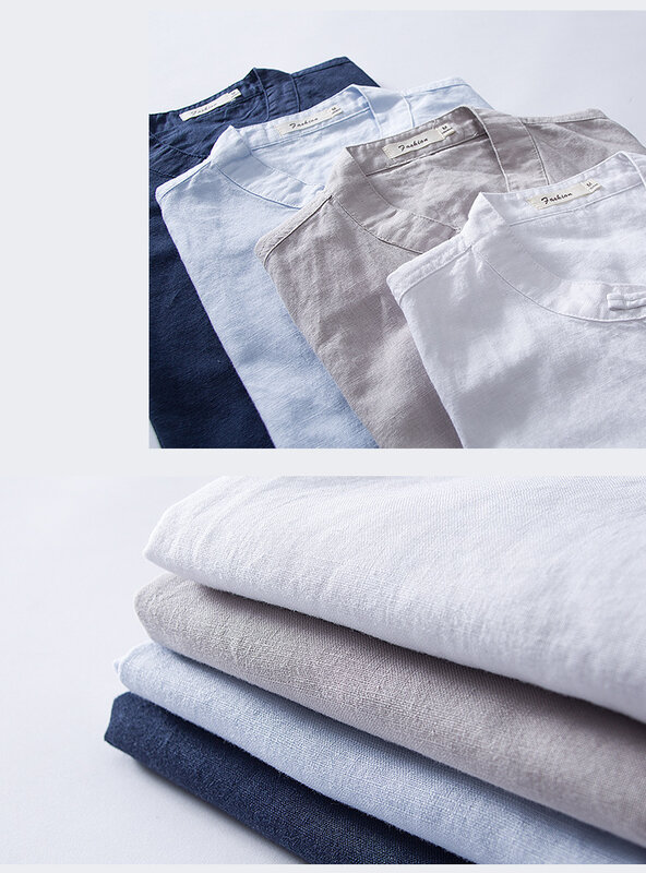 2021 New Men's Casual Cotton Linen Shirt Retro T Shirts Tops Male White Short Sleeve T Shirts Men Summer Solid Color Tops M-4XL