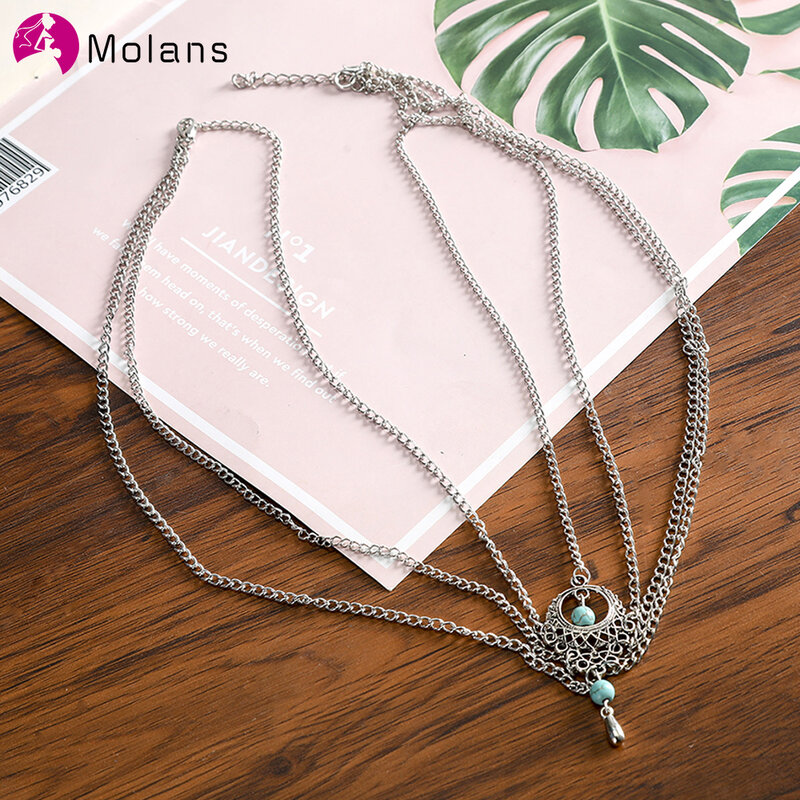 MOLANS Vintage Ethnic Style Hollow Turquoise Hair hoop Chain 2020 New Water Drop Wedding Hair Band Women's Hair Accessories
