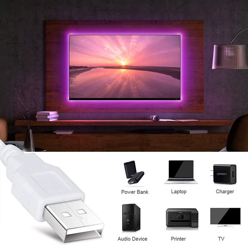 Bande lumineuse LED RGB Flexible avec contrôleur USB 2835 IR, 1/2/3/4/5m, 5V, rétro-éclairage décoratif pour chambre à coucher