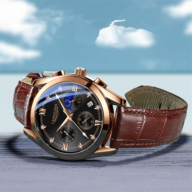 2021 nowe męskie zegarki LIGE Top marka skórzany Chronograph wodoodporny sportowy automatyczny zegarek Quartz z datą dla mężczyzn relógio Masculin