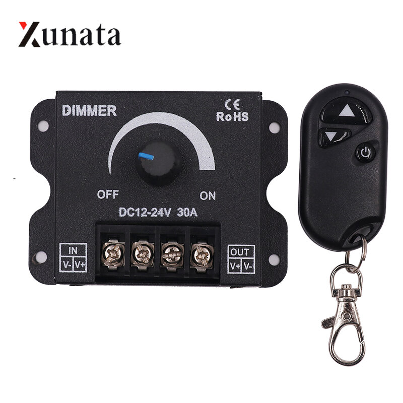 30A Knob Switch LED Dimmer Controller for Single Color LED Strip 3 Key Wireless RF Remote Control for Module DC12-24V