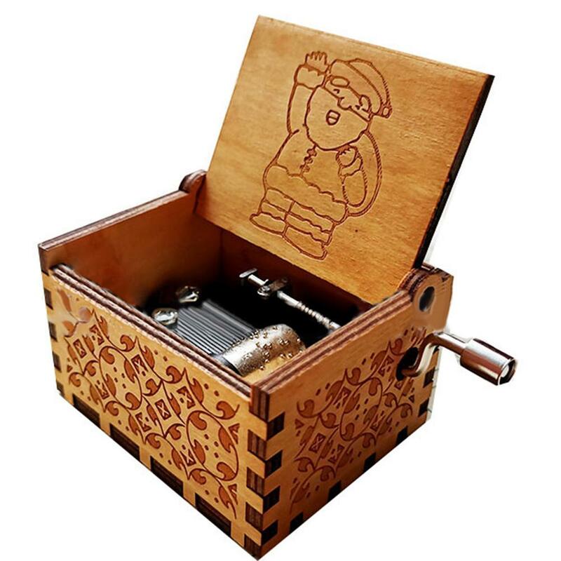 Caja de música de madera de Santa Claus clásica portátil, colección de decoración de mesa artesanal de arte
