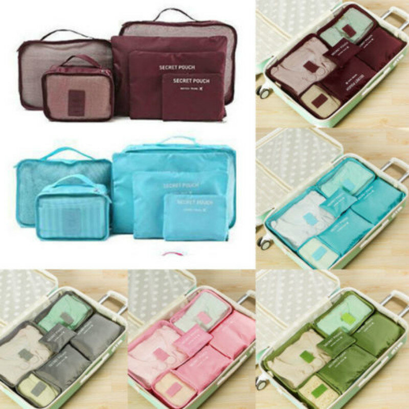 6 stücke Wasserdichte Reise Lagerung Tasche Kleidung Verpackung Cube Gepäck Organizer Sets Nylon Home Storage Reisetaschen
