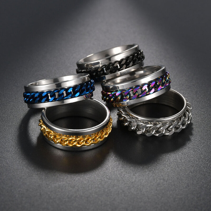2020 de alta qualidade 16 estilo girador rotatable anéis de corrente alívio do estresse para homens feminino casamento banda dedo moda jóias presente