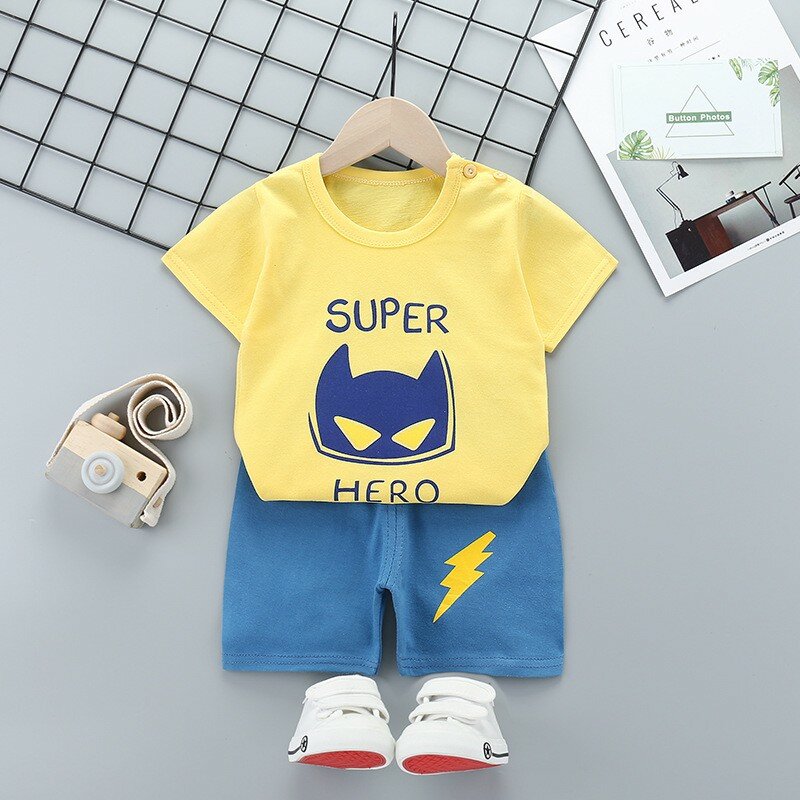 Baby Boy letnie ubrania dla dzieci odzież z nadrukiem kreskówki zestaw dla dzieci dziewczyny T Shirt + spodnie zestawy maluch chłopcy dres moda odzież rekreacyjna