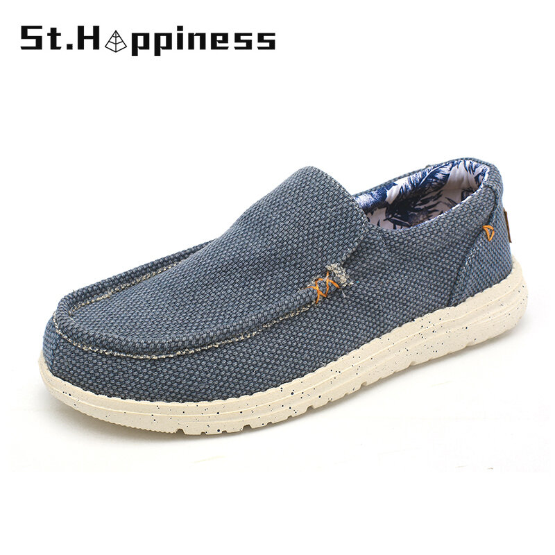 KATESEN 2020 summer canvas men shoes breathable casual driving shoes slip easy to wear men's flat shoes soft big size loafers