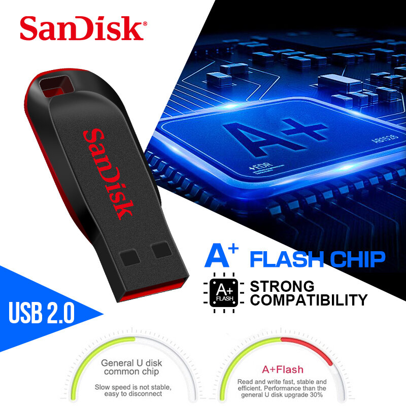 SanDisk флеш-накопитель USB 100%, 128 ГБ, 64 ГБ, 32 ГБ, 16 ГБ