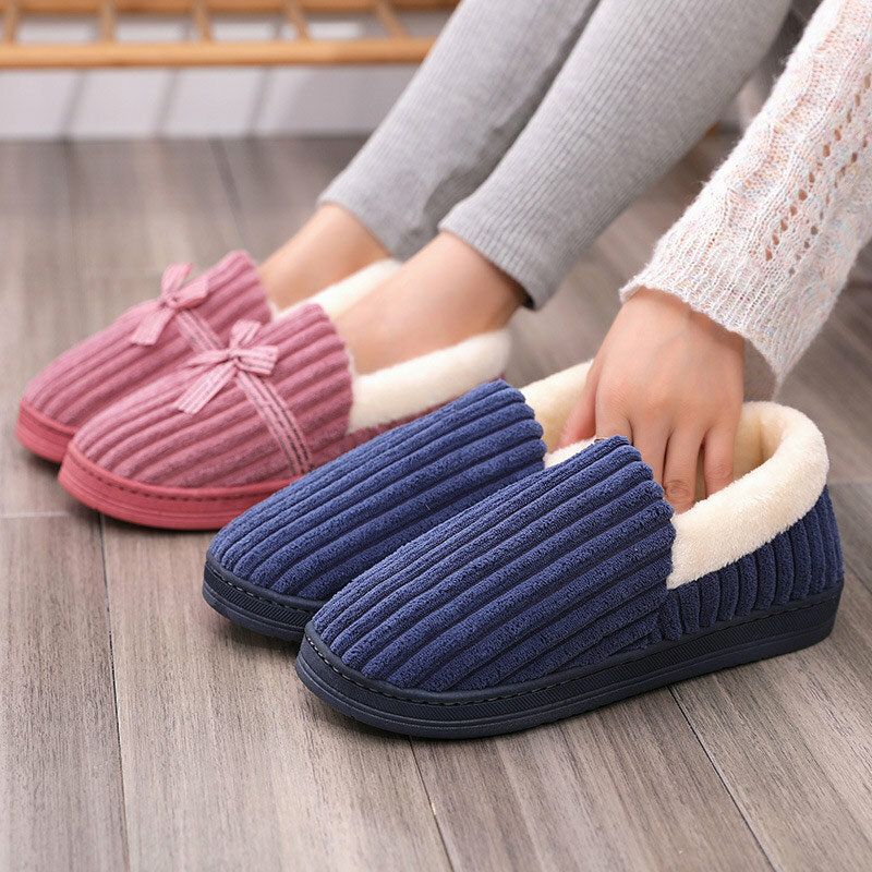 Women Winter Plush Warm Slippers Ladies Bowknot Couple Soft Shoes Female Home Indoor Flats Slipper Woman Comfort Casual Shoe
